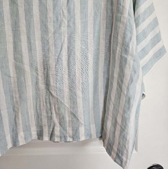 Trovata Birds Of Paradise Blue White Stiped Linen Pop Over Blouse Size Medium - Picture 7 of 9